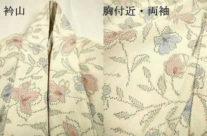 平和屋着物▽本塩沢　単衣　草花　正絹　逸品　DABD5936fe