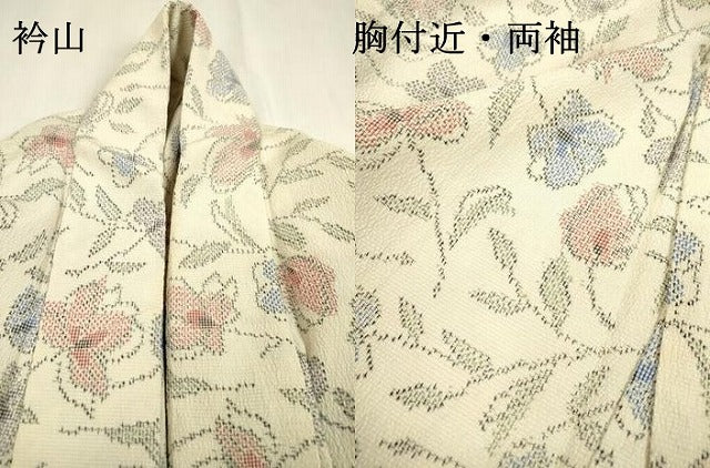 平和屋着物▽本塩沢　単衣　草花　正絹　逸品　DABD5936fe