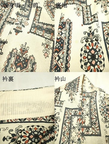 平和屋着物▽上質なお召　単衣　洋花唐草文　銀通し地　正絹　逸品　DABD5937fe