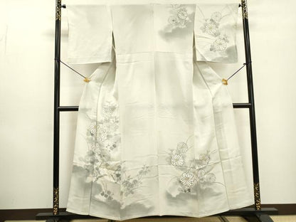 平和屋着物▽訪問着　単衣　刺繍　手描き　枝花に休み鳥　暈し染　金彩　正絹　逸品　DABD5943fe