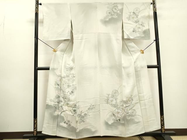 平和屋着物▽訪問着　単衣　刺繍　手描き　枝花に休み鳥　暈し染　金彩　正絹　逸品　DABD5943fe