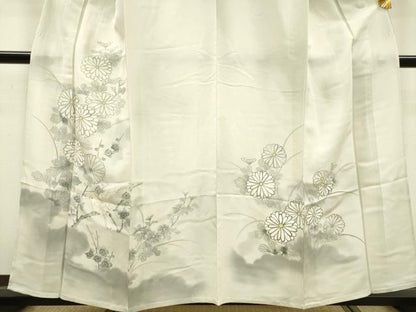 平和屋着物▽訪問着　単衣　刺繍　手描き　枝花に休み鳥　暈し染　金彩　正絹　逸品　DABD5943fe