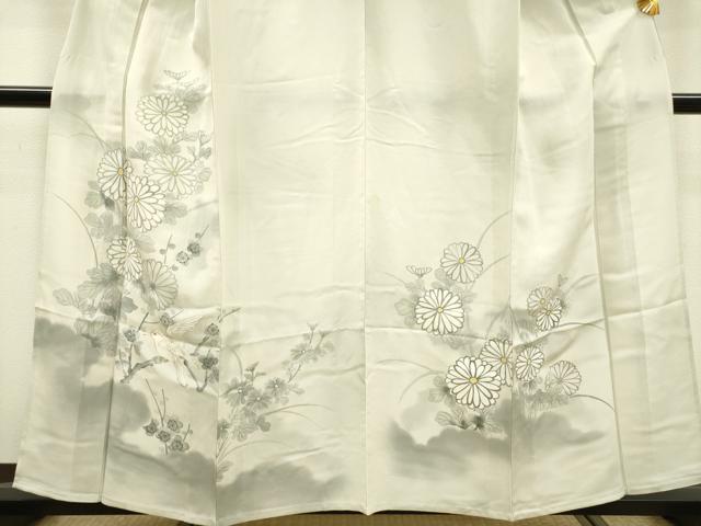 平和屋着物▽訪問着　単衣　刺繍　手描き　枝花に休み鳥　暈し染　金彩　正絹　逸品　DABD5943fe