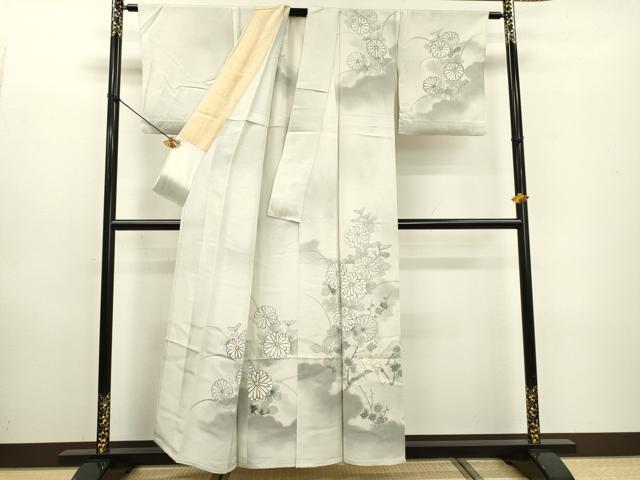 平和屋着物▽訪問着　単衣　刺繍　手描き　枝花に休み鳥　暈し染　金彩　正絹　逸品　DABD5943fe
