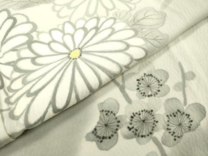 平和屋着物▽訪問着　単衣　刺繍　手描き　枝花に休み鳥　暈し染　金彩　正絹　逸品　DABD5943fe