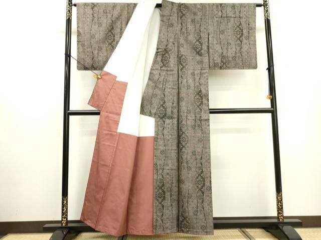 平和屋着物●本場大島紬　9マルキ　古代染色純泥染　立涌花文　水間輝利作　証紙付き　正絹　逸品　未使用　DABD5951fe