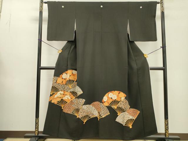 平和屋着物▼豪華黒留袖 駒刺繍 総刺繍 扇面吉祥花文 金糸 正絹 逸品 DABD5968fe