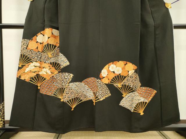 平和屋着物▼豪華黒留袖 駒刺繍 総刺繍 扇面吉祥花文 金糸 正絹 逸品 DABD5968fe