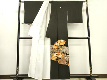 平和屋着物▼豪華黒留袖 駒刺繍 総刺繍 扇面吉祥花文 金糸 正絹 逸品 DABD5968fe
