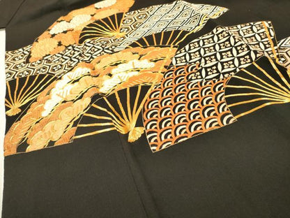 平和屋着物▼豪華黒留袖 駒刺繍 総刺繍 扇面吉祥花文 金糸 正絹 逸品 DABD5968fe