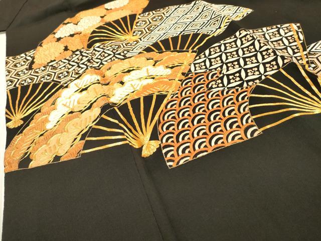 平和屋着物▼豪華黒留袖 駒刺繍 総刺繍 扇面吉祥花文 金糸 正絹 逸品 DABD5968fe