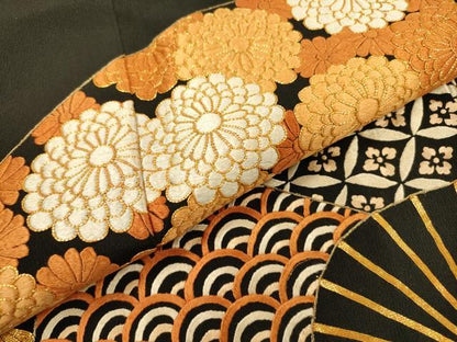 平和屋着物▼豪華黒留袖 駒刺繍 総刺繍 扇面吉祥花文 金糸 正絹 逸品 DABD5968fe