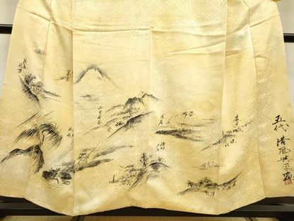 平和屋着物▼豪華色留袖 作家物 手描き 桐菊地紋 風景文 暈し染 正絹 逸品 DABD5977fe