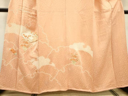 平和屋着物▼訪問着　絞り　刺繍　扇面花文　正絹　逸品　DABD5978fe