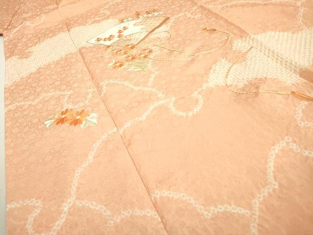 平和屋着物▼訪問着　絞り　刺繍　扇面花文　正絹　逸品　DABD5978fe