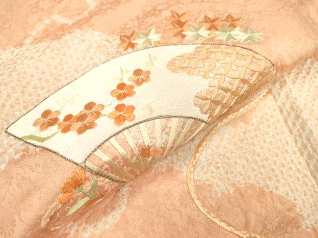 平和屋着物▼訪問着　絞り　刺繍　扇面花文　正絹　逸品　DABD5978fe