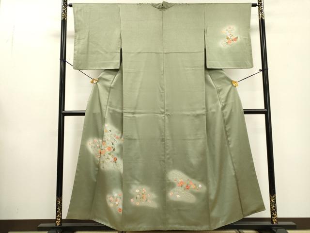 平和屋着物▼訪問着 駒刺繍 総刺繍 流水花唐草文 暈し染 正絹 逸品 DABD5991fe