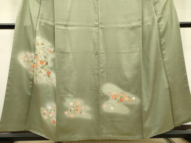 平和屋着物▼訪問着 駒刺繍 総刺繍 流水花唐草文 暈し染 正絹 逸品 DABD5991fe