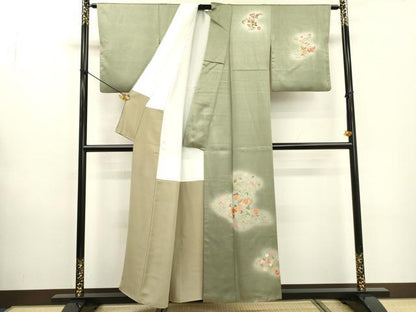 平和屋着物▼訪問着 駒刺繍 総刺繍 流水花唐草文 暈し染 正絹 逸品 DABD5991fe