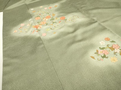 平和屋着物▼訪問着 駒刺繍 総刺繍 流水花唐草文 暈し染 正絹 逸品 DABD5991fe