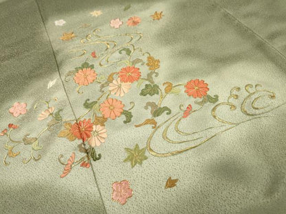 平和屋着物▼訪問着 駒刺繍 総刺繍 流水花唐草文 暈し染 正絹 逸品 DABD5991fe
