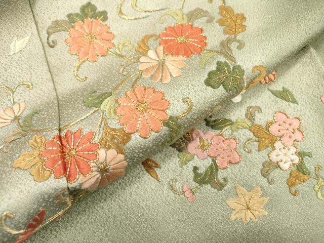 平和屋着物▼訪問着 駒刺繍 総刺繍 流水花唐草文 暈し染 正絹 逸品 DABD5991fe