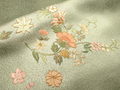 平和屋着物▼訪問着 駒刺繍 総刺繍 流水花唐草文 暈し染 正絹 逸品 DABD5991fe