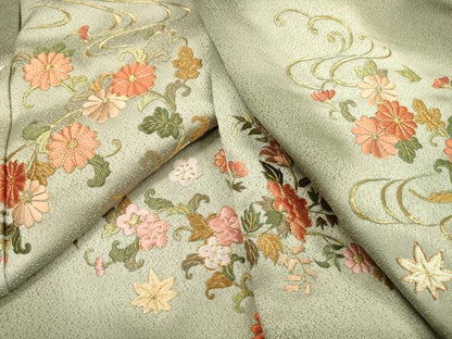 平和屋着物▼訪問着 駒刺繍 総刺繍 流水花唐草文 暈し染 正絹 逸品 DABD5991fe