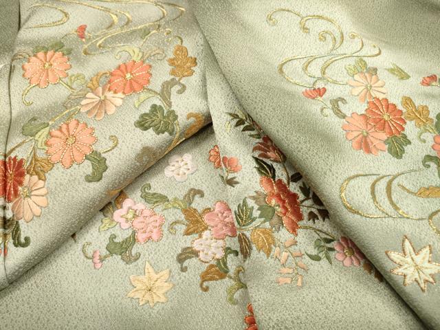 平和屋着物▼訪問着 駒刺繍 総刺繍 流水花唐草文 暈し染 正絹 逸品 DABD5991fe
