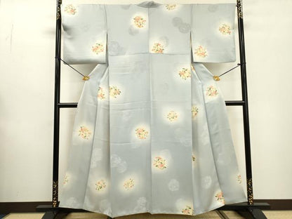 平和屋着物▼上質な小紋 地紋起こし 手描き 花丸文 暈し染 正絹 逸品 DABD5996fe