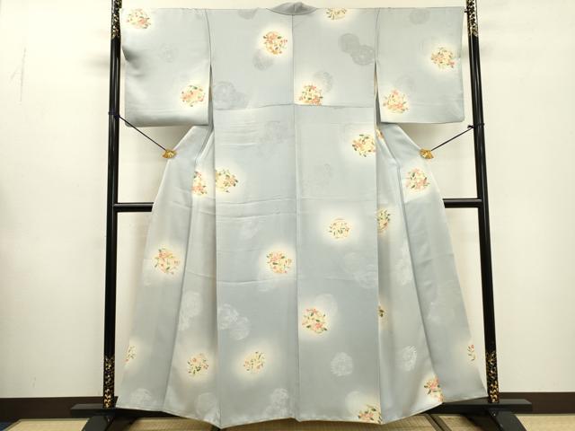 平和屋着物▼上質な小紋 地紋起こし 手描き 花丸文 暈し染 正絹 逸品 DABD5996fe