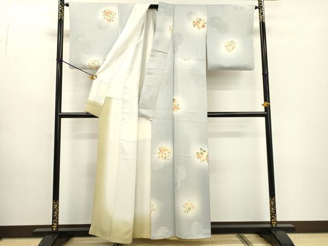 平和屋着物▼上質な小紋 地紋起こし 手描き 花丸文 暈し染 正絹 逸品 DABD5996fe