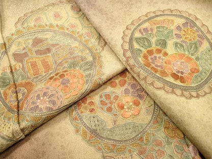 平和屋着物▼中国三大刺繍 スワトウ刺繍 汕頭刺繍 相良刺繍 総刺繍 訪問着 鬘帯御所車花絵皿文 暈し染 正絹 逸品 DABD5999fe
