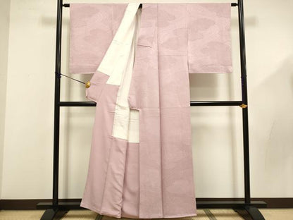 平和屋着物■上質な色無地 雲取吉祥流水地紋 鴇浅葱色 正絹 逸品 未使用 DABD6008du