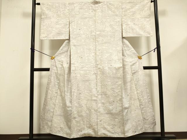 平和屋着物■上質な紬　御所車花松文　正絹　逸品　DABD6012du