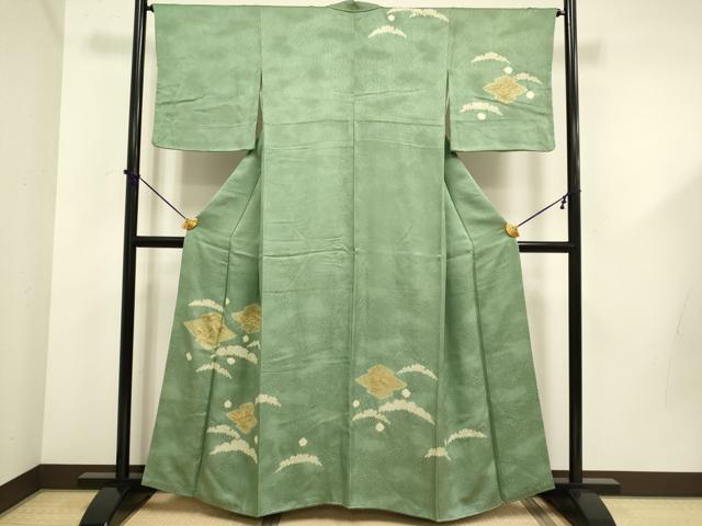 平和屋着物■訪問着 絞り 刺繍 松皮菱文 金糸 正絹 逸品 DABD6016du