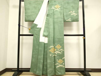 平和屋着物■訪問着 絞り 刺繍 松皮菱文 金糸 正絹 逸品 DABD6016du