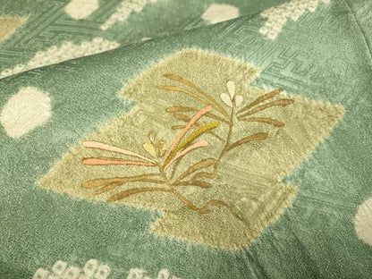 平和屋着物■訪問着 絞り 刺繍 松皮菱文 金糸 正絹 逸品 DABD6016du
