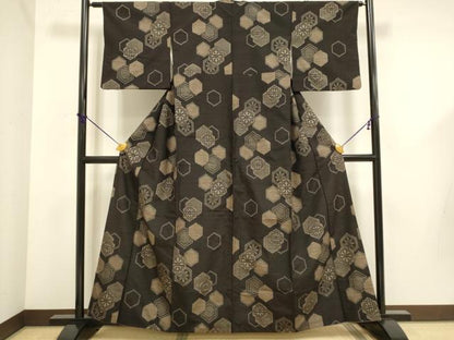 平和屋着物■上質な紬　亀甲花文　正絹　逸品　DABD6021du