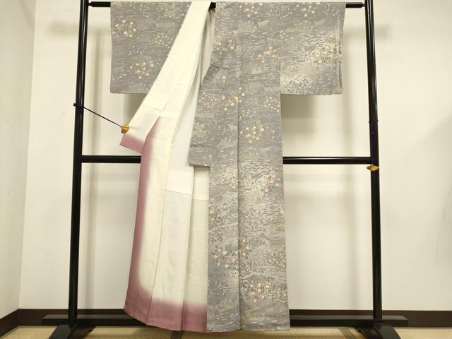 平和屋着物■訪問着 風景花文 暈し染め 鬼しぼ縮緬 正絹 逸品 DABD6024du