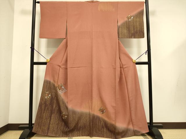 平和屋着物■中国三大刺繍 スワトウ刺繍 汕頭刺繍 訪問着 松皮菱花文 暈し染め 金銀彩 正絹 逸品 DABD6032du