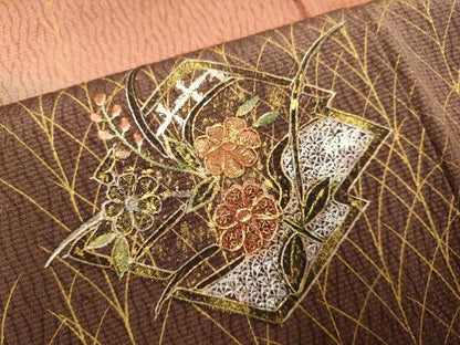 平和屋着物■中国三大刺繍 スワトウ刺繍 汕頭刺繍 訪問着 松皮菱花文 暈し染め 金銀彩 正絹 逸品 DABD6032du