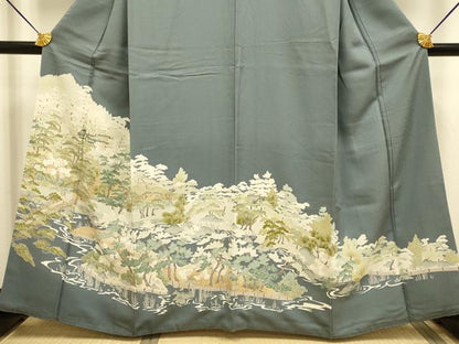 平和屋着物■豪華色留袖　駒刺繍　風景文　金彩　正絹　逸品　DABD6034du