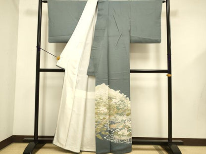 平和屋着物■豪華色留袖　駒刺繍　風景文　金彩　正絹　逸品　DABD6034du