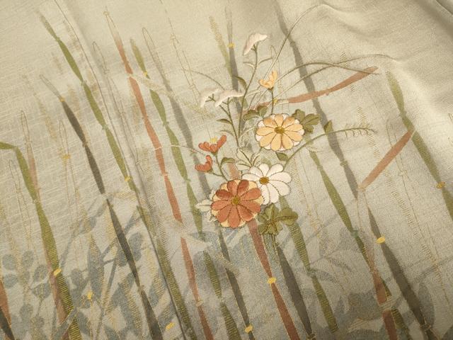 平和屋着物■訪問着 刺繍 草花文 暈し染め 金彩 正絹 逸品 DABD6047du