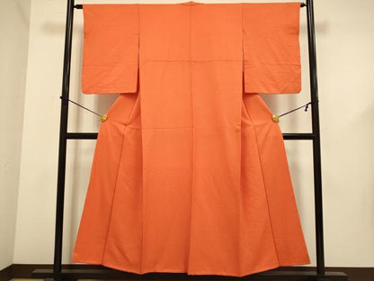 平和屋着物■上質な色無地 鹿の子地紋 金赤色 正絹 逸品 DABD6058du