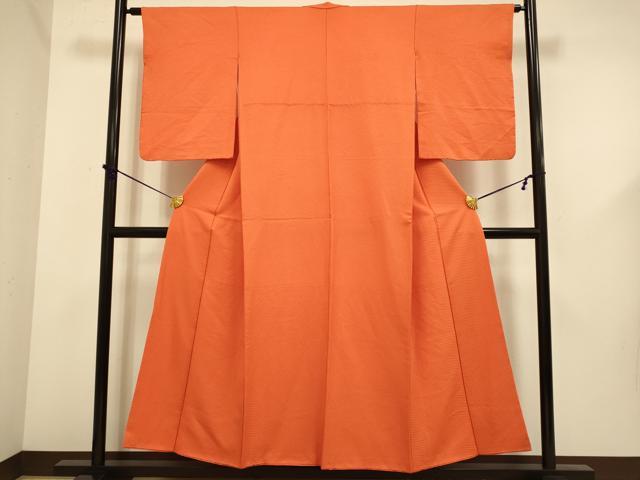 平和屋着物■上質な色無地 鹿の子地紋 金赤色 正絹 逸品 DABD6058du