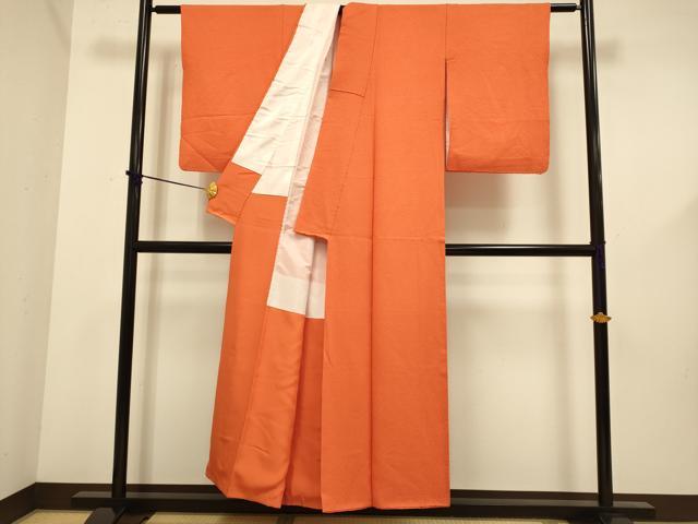 平和屋着物■上質な色無地 鹿の子地紋 金赤色 正絹 逸品 DABD6058du