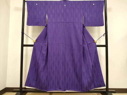 平和屋着物■上質な色無地 立涌地紋 濃い本紫色 正絹 逸品 DABD6061du
