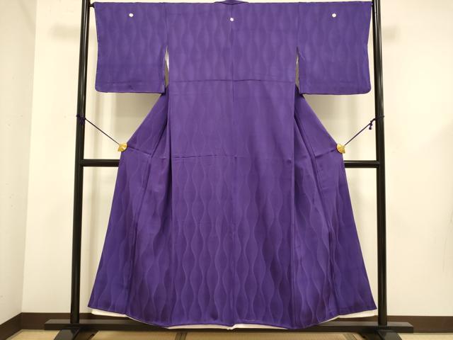 平和屋着物■上質な色無地 立涌地紋 濃い本紫色 正絹 逸品 DABD6061du